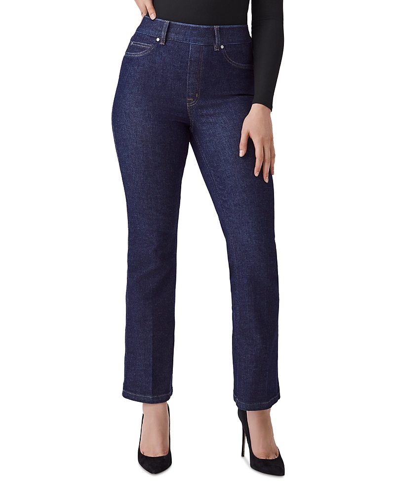 Spanx Crop Kick Flare Pull-on Jeans In Raw Indigo Wash