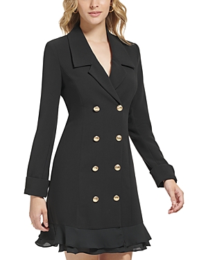 Karl Lagerfeld Notched Collar Double Breasted Blazer Dress In Black