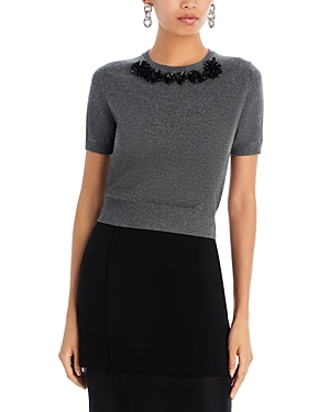 Shop Jason Wu Collection Wool Cashmere Embellished Sweater In Grey Melanage