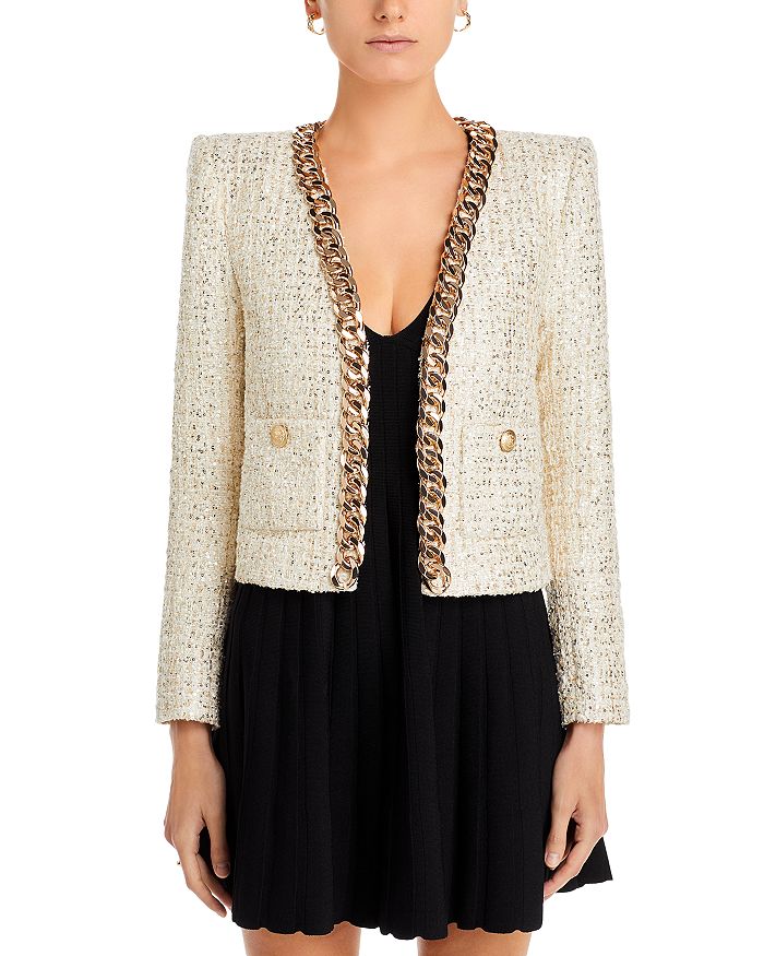 Shop L Agence L'agence Greta Chain Tweed Jacket In Champagne
