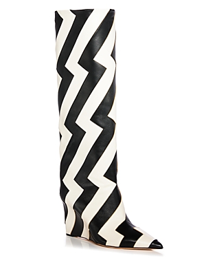 Shop Jimmy Choo Women's Blake 85 Zigzag Knee High Boots In Latte/black