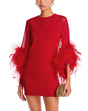Shop Alice And Olivia Izola Feather Cuff Mini Dress - 100% Exclusive In Perfect Ruby