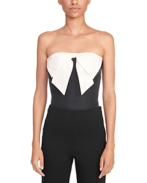 Shop Staud Atticus Large Bow Strapless Top In Black/iovry