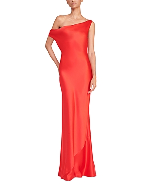 Shop Staud Ashanti Asymmetrical Off Shoulder Gown In Red Rose
