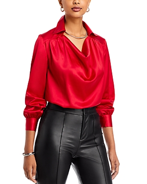 T Tahari Collared Cowl Neck Blouse In Ruby Rain
