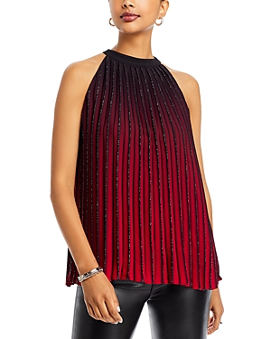 T Tahari Pleated Ombre Top In Black/ruby Red