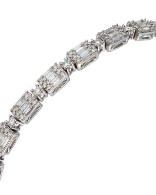 Diamond Round & Baguette  Tennis Bracelet in 14K White Gold, 3.0 tcw