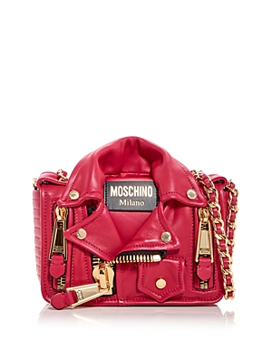 Moschino Small Biker Leather Crossbody In Red