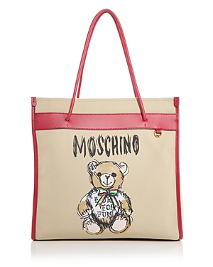 Moschino Teddy Bear Canvas Shopper Tote In Beige Multi