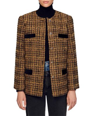 Sandro Jason Velvet Trim Tweed Jacket | Bloomingdale's