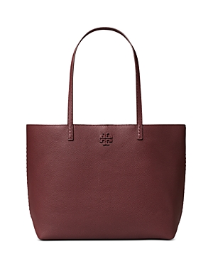 Shop Tory Burch Mcgraw Leather Tote In Muscadine/gold