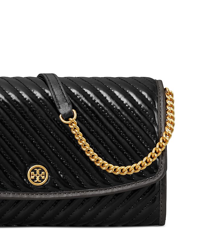 Shop Tory Burch Robinson Patent Quilted Chain Wallet In Black/gold
