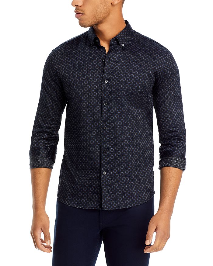 Michael Kors MICHAEL KORS SLIM FIT short sleeve open collar cotton shirt, men's size L cotton navy blue type Vintage Second Hand