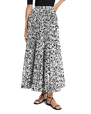 Shop Michael Kors Floral Pleated Maxi Skirt In Black/optic White