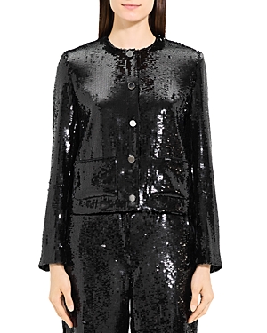 Shop Theory Sequined Cropped Jacket In Black