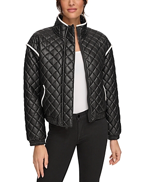 Marc New York Quilted High Collar Bomber Jacket In Black White