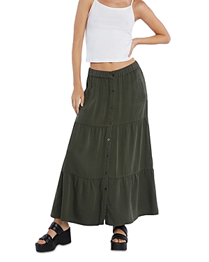 Billy T Tiered Maxi Skirt In Camp Green
