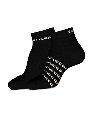 Hugo Boss Cotton Blend Icon Logo Ankle Socks, Pack Of 2 In Black
