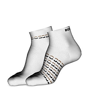 Hugo Boss Cotton Blend Icon Logo Ankle Socks, Pack Of 2 In White