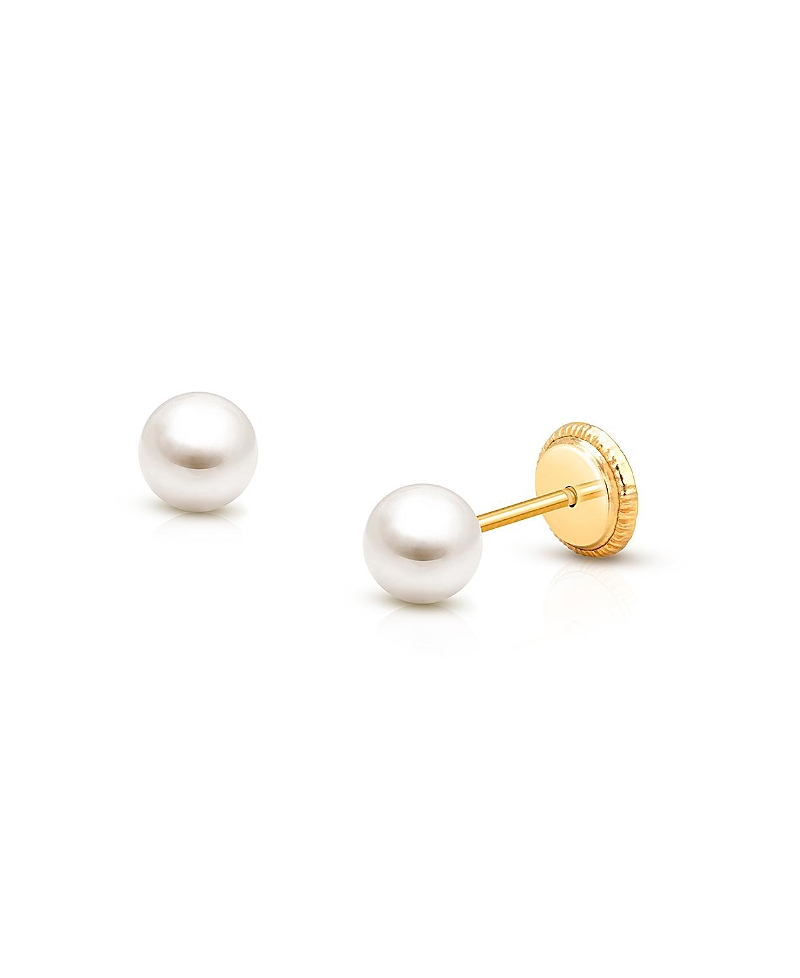 Tiny Blessings Girls' 14K Gold 4mm Cultured-Pearl Studs Screw Back Earrings - Baby, Little Kid, Big Kid