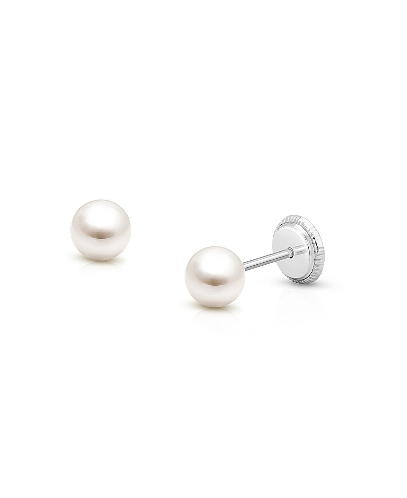 Tiny Blessings Girls' 14k Gold 4mm Cultured-pearl Studs Screw Back Earrings - Baby, Little Kid, Big Kid In K White Gold