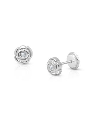 Girls' 14K Gold Blushing Rose Studs Screw Back Earrings - Baby, Little Kid, Big Kid