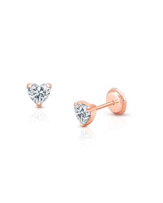Tiny Blessings Girls' 14K Gold 4mm Clear Heart Studs Screw Back Earrings - Baby, Little Kid, Big Kid