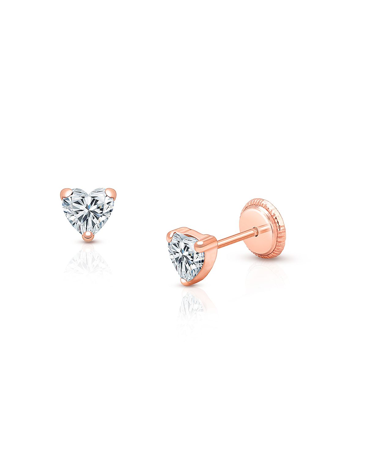 Tiny Blessings Girls' 14K Gold 4mm Clear Heart Studs Screw Back Earrings - Baby, Little Kid, Big Kid