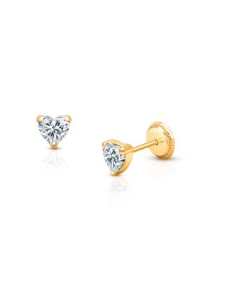Tiny Blessings Girls' 14K Gold 4mm Clear Heart Studs Screw Back Earrings - Baby, Little Kid, Big Kid