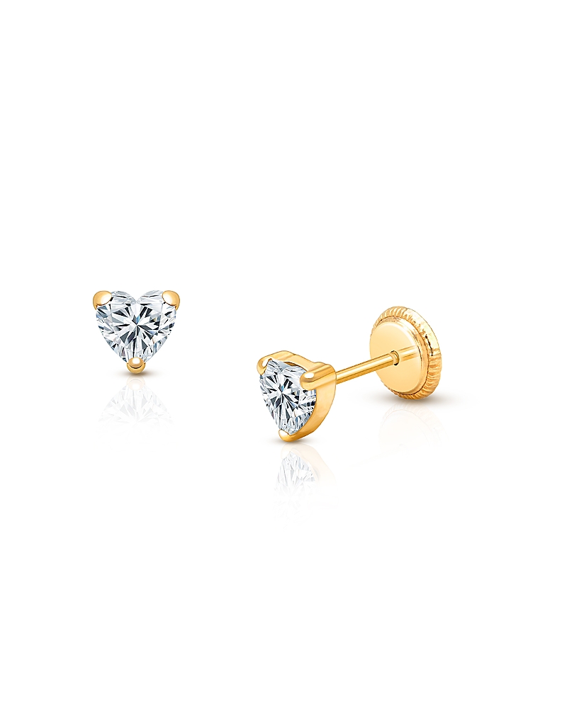 Tiny Blessings Girls' 14K Gold 4mm Clear Heart Studs Screw Back Earrings - Baby, Little Kid, Big Kid