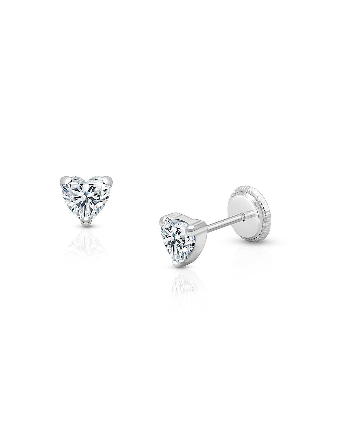 Tiny Blessings Girls' 14K Gold 4mm Clear Heart Studs Screw Back Earrings - Baby, Little Kid, Big Kid
