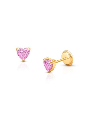 Girls' 14K Gold 4mm Pink Heart Studs Screw Back Earrings - Baby, Little Kid, Big Kid