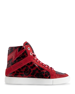 Women's High Flash Red Leopard Print High Top Sneakers