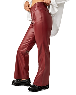 Free People Uptown High Waist Faux Leather Flare Pants In Mulberries