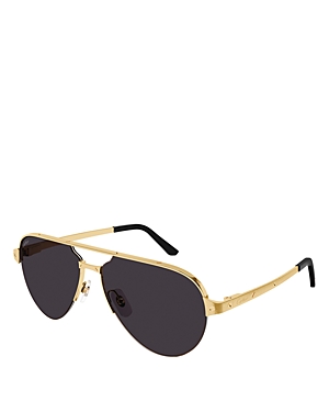 Shop Cartier Santos De  24k Gold Plated Pilot Sunglasses, 60mm In Gold/gray Solid