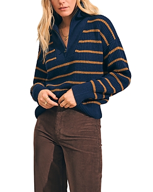 Faherty Mariner Stripe Quarter Zip Sweater In Navy Blaze
