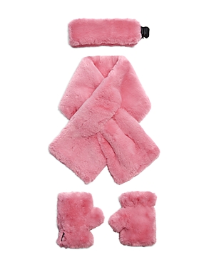 Apparis Unisex Kids' Abby Pink Faux Fur Scarf, Headband & Fingerless Gloves Set