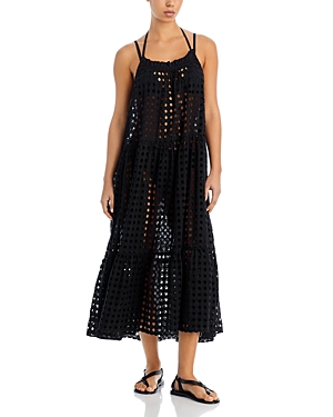 Solid & Striped Annika Eyelet Swim Cover Up Midi Dress In Blackout