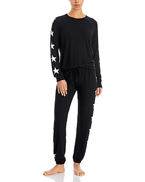 Aqua Long Sleeve Star Print Pajama Set - 100% Exclusive In Black