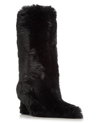 Knee High Faux Fur Boots Black Jeffrey Campbell Women's Fuzzie