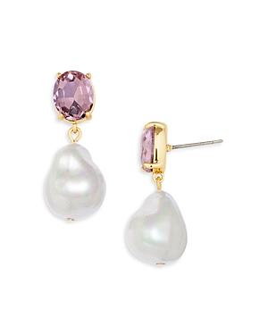 Aqua Pink & Imitation Pearl Drop Earrings In Purple/white