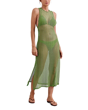 Vix Side Slit Mesh Dress Swim Cover-up In Light Green