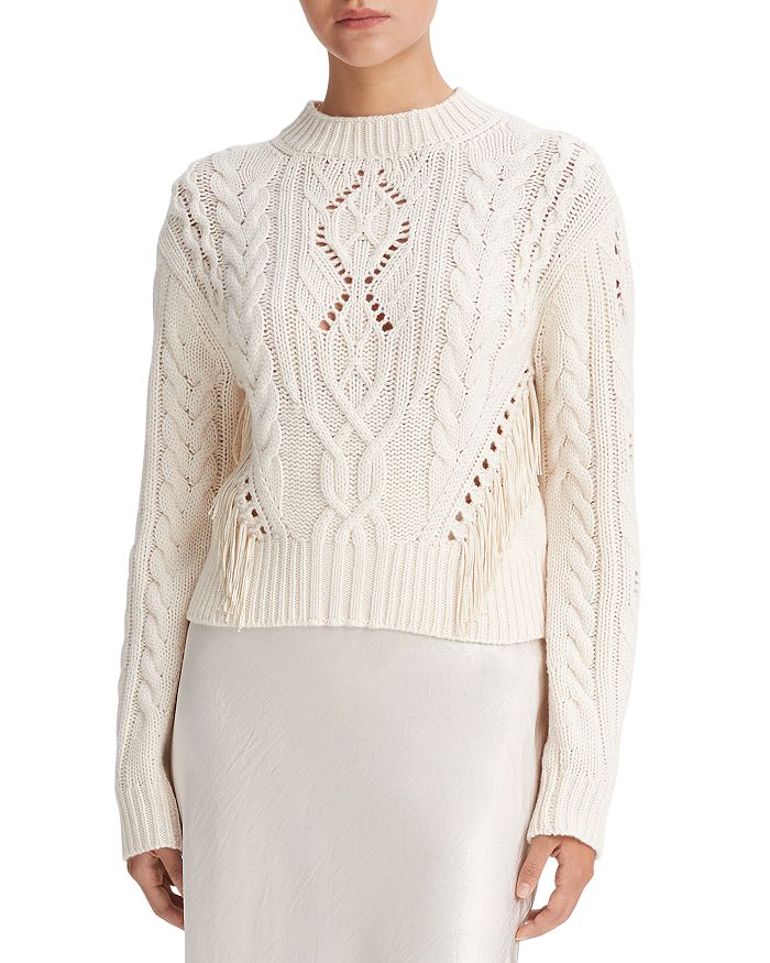 Vince Fringe Trim Cable Knit Sweater | Bloomingdale's