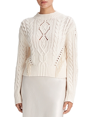 Shop Vince Fringe Trim Cable Knit Sweater In Cream