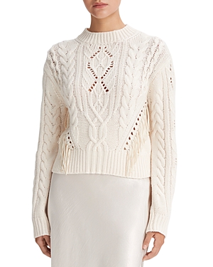 VINCE FRINGE TRIM CABLE KNIT SWEATER