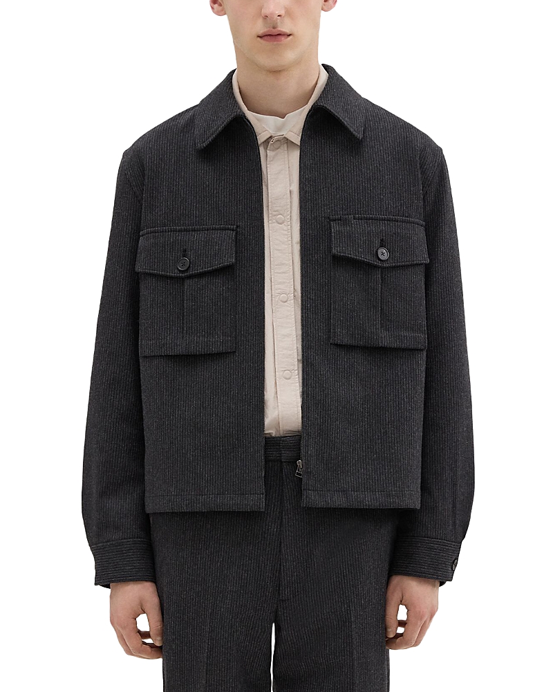 Theory Project Pinstripe Flannel Shirt Jacket In Black Charcoal