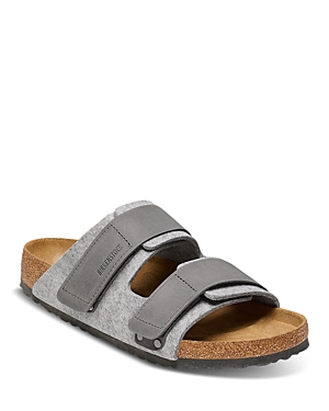 Shop Birkenstock Men's Uji Slip On Sandals In Gray Leather Felted