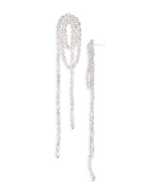 Shashi - Imitation Pearl Knotted Shoulder Sweeping Drop Earrings