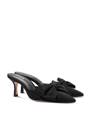 Shop Larroude Women's Mini Elle Pointed Toe Bow Accent Mid Heel Pumps In Black