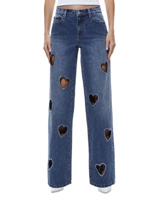 Alice and Olivia Karrie High Waist Embellished Heart Cutout Jeans